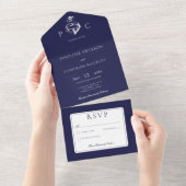 ブルー航海の&ホワイトモダンNo Dinner オールインワン招待状 (貼ってはがせる)