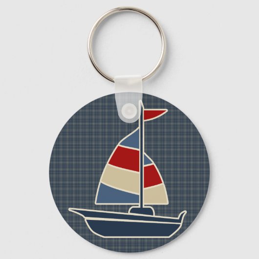 ブルー航海の・レッド・クリームセーリングボートカスタム キーホルダー (正面)