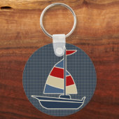 ブルー航海の・レッド・クリームセーリングボートカスタム キーホルダー (正面)