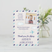 ブルー航空機男の赤ちゃん1日目の誕生日パーティー サンキューカード (スタンド正面)