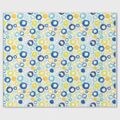 ブルー色彩の鮮やかスとイエローのハンドサークル ラッピングペーパー (フラット)