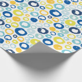 ブルー色彩の鮮やかスとイエローのハンドサークル ラッピングペーパー (角)