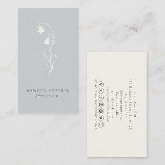 ブルー花の写真 名刺 (正面/裏面)