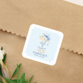 ブルー花びらとプロセッコブライダルシャワー スクエアシール