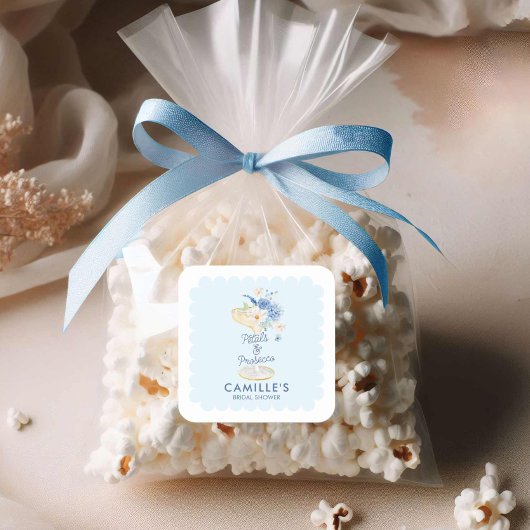 ブルー花びらとプロセッコブライダルシャワー スクエアシール
