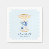 ブルー花びらとプロセッコブライダルシャワー スタンダードカクテルナプキン (正面)