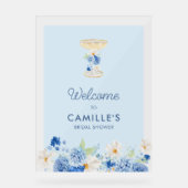 ブルー花びらとプロセッコ歓迎アクリル看板 アクリルサイン (正面)