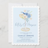 ブルー花びらアンドプロセッコガーデンブライダル招待状 招待状 (正面)