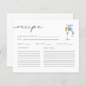 ブルー花びら&プロセッコブライダルシャワーレシピカード (正面/裏面)