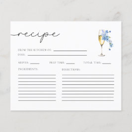 ブルー花びら&プロセッコブライダルシャワーレシピカード
