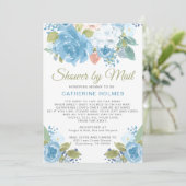 ブルー花模様シャワーバイメール赤ちゃんシャワー招待状 案内状 (スタンド正面)