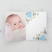 ブルー花模様ユーカリのクロス写真《キリスト教》洗礼式や命名式 サンキューカード (内部)