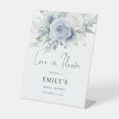 ブルー花模様ラブイン開花ウェルカムブライダルシャワー 台座サイン (正面)