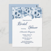 ブルー花模様白のブライダルシャワー招待状 ポストカード (正面/裏面)
