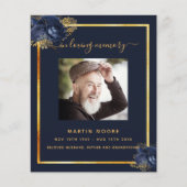 ブルー花模様金ゴールド写真葬儀プログラム (正面)