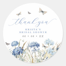 ブルー花模様&蝶サンキューユーブライダルシャワー ラウンドシール