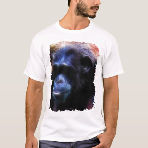 ブルー芸術品を気取ったチンパンジーポートレートTシャツ Tシャツ