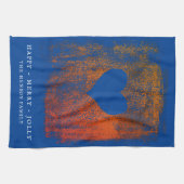 ブルー芸術的ハートスケッチファミリークリスマス キッチンタオル (横)