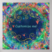 ブルー芸術的フローラ名前をカスタムするマントラインスパイアズ ポスター (正面)