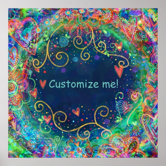 ブルー芸術的フローラ名前をカスタムするマントラインスパイアズ ポスター (正面)