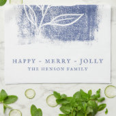 ブルー芸術的ホワイトウィークファミリークリスマス キッチンタオル (折り畳み)