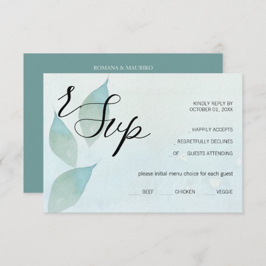 ブルー芸術的秋ウォーターカラーアート 出欠カード (正面/裏面)