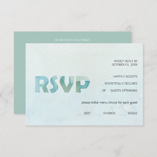 ブルー芸術的秋ウォーターカラーアート 出欠カード (正面/裏面)