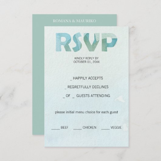 ブルー芸術的秋ウォーターカラーアート 出欠カード (正面/裏面)