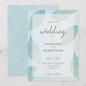 ブルー芸術的秋ウォーターカラーアート 招待状 (正面/裏面)