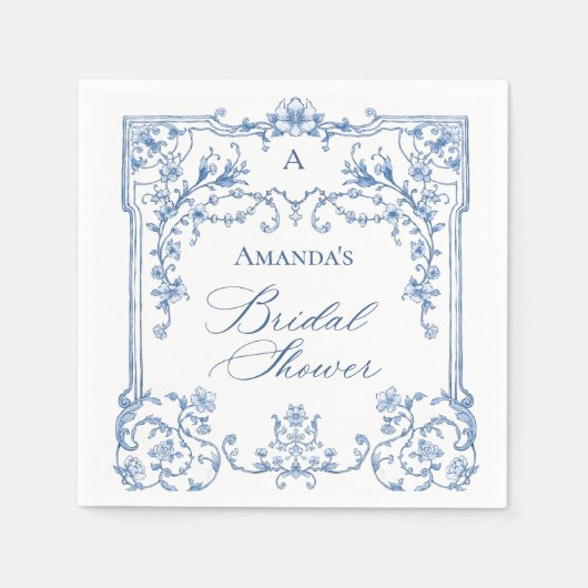 ブルー華美グレースビクトリアンフローラブライダルシャワー スタンダードカクテルナプキン (正面)