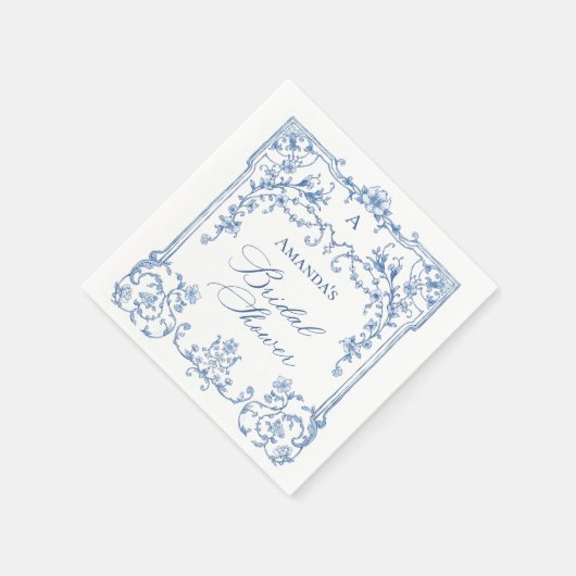 ブルー華美グレースビクトリアンフローラブライダルシャワー スタンダードカクテルナプキン (角)