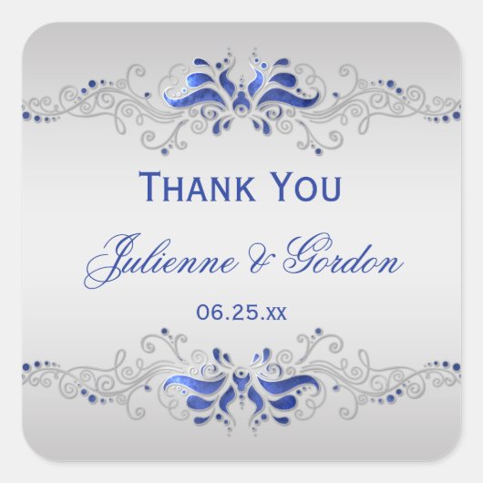 ブルー華美シルバースワーズスクエア結婚式の引き出物 スクエアシール (正面)