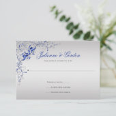 ブルー華美シルバーフローラスワーズRSVP 出欠カード (スタンド正面)