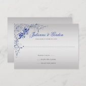 ブルー華美シルバーフローラスワーズRSVP 出欠カード (正面/裏面)