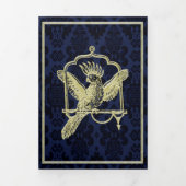 ブルー華美ダマスクヴィンテージウェディング 三つ折り招待状 (カバー)