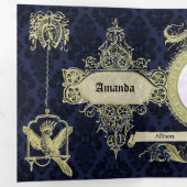 ブルー華美ダマスクヴィンテージウェディング 三つ折り招待状 (内部最初)