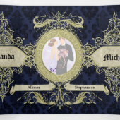 ブルー華美ダマスクヴィンテージウェディング 三つ折り招待状 (内部中)