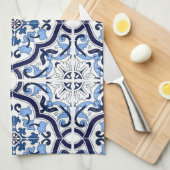 ブルー華美フローラシ地中海のシリアタイルシュ キッチンタオル (四つ折り)