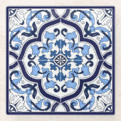ブルー華美フローラシ地中海のシリアタイル ガラスコースター (正面)