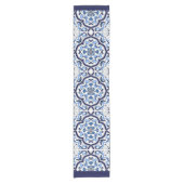  ブルー華美フローラシ地中海のシリアタイル ショートテーブルランナー (正面)