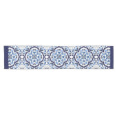  ブルー華美フローラシ地中海のシリアタイル ショートテーブルランナー (横)