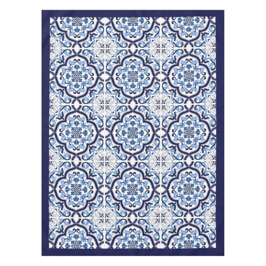  ブルー華美フローラシ地中海のシリアタイル テーブルクロス (正面)