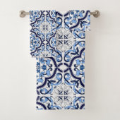  ブルー華美フローラシ地中海のシリアタイル バスタオルセット (インサイチュ)