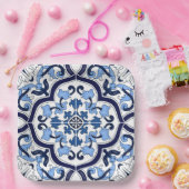 ブルー華美フローラシ地中海のシリアタイル ペーパープレート (パーティー)