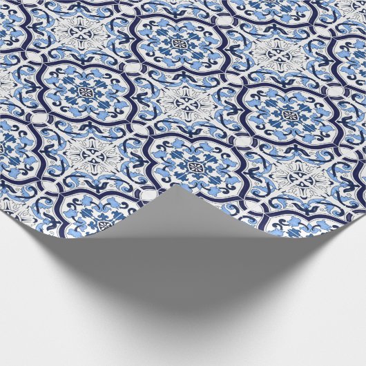 ブルー華美フローラシ地中海のシリアタイル ラッピングペーパー (角)