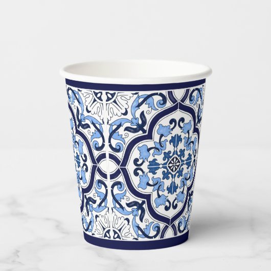 ブルー華美フローラシ地中海のシリアタイル 紙コップ (裏面)