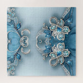 ブルー華美フローラジグソーパズル ジグソーパズル (横)