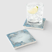 ブルー華美フローラストーンコースター ストーンコースター (横)