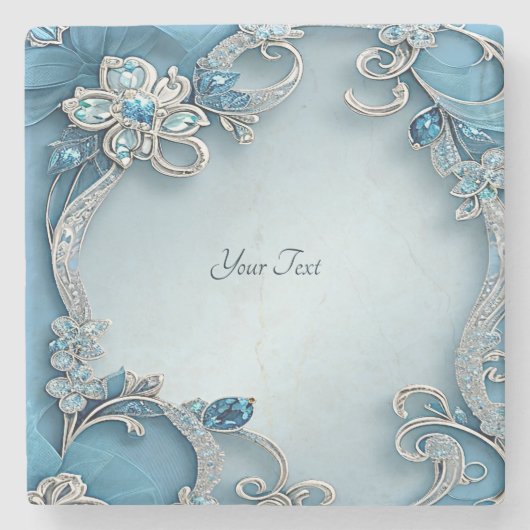 ブルー華美フローラストーンコースター ストーンコースター (正面)