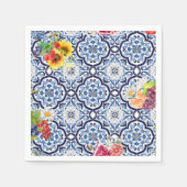 ブルー華美フローラフルーティベリーシチリアタイル スタンダードカクテルナプキン (正面)